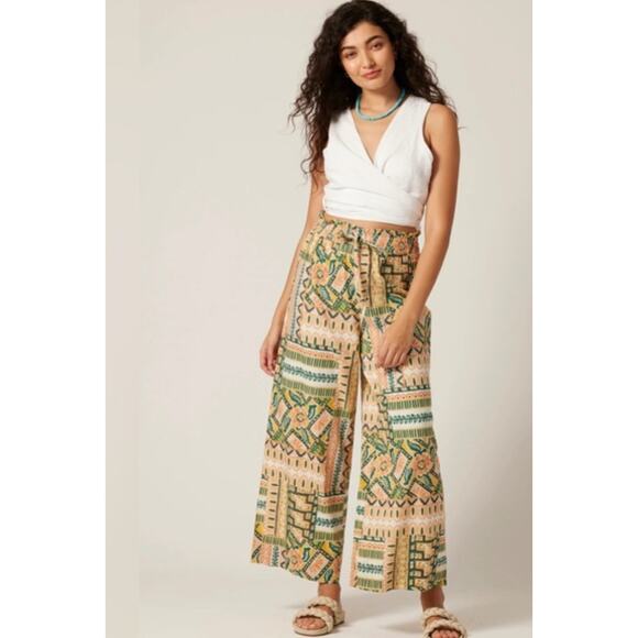 Bila 77 Wide Leg Studio Pants Women’s Size Small Warm Sands Allover Print - Picture 2 of 7